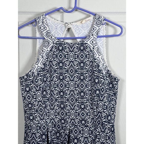 Rewind Sz L Sleeveless Navy & White Geometric Printed Pleated Dress - Picture 1 of 13